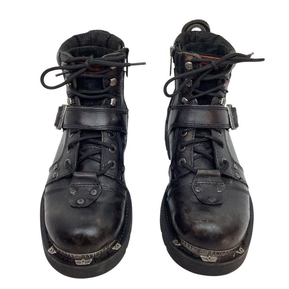 Harley-Davidson Leather Heavy Duty Motorcycle Boots Mens 9.5 Side Zip Black - Picture 2 of 14